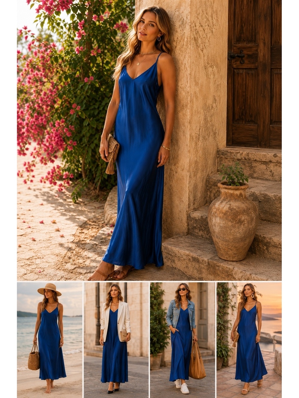 Aerie Blue Maxi Slip Dress Women’s S Lightweight Minimalist Summer Dress